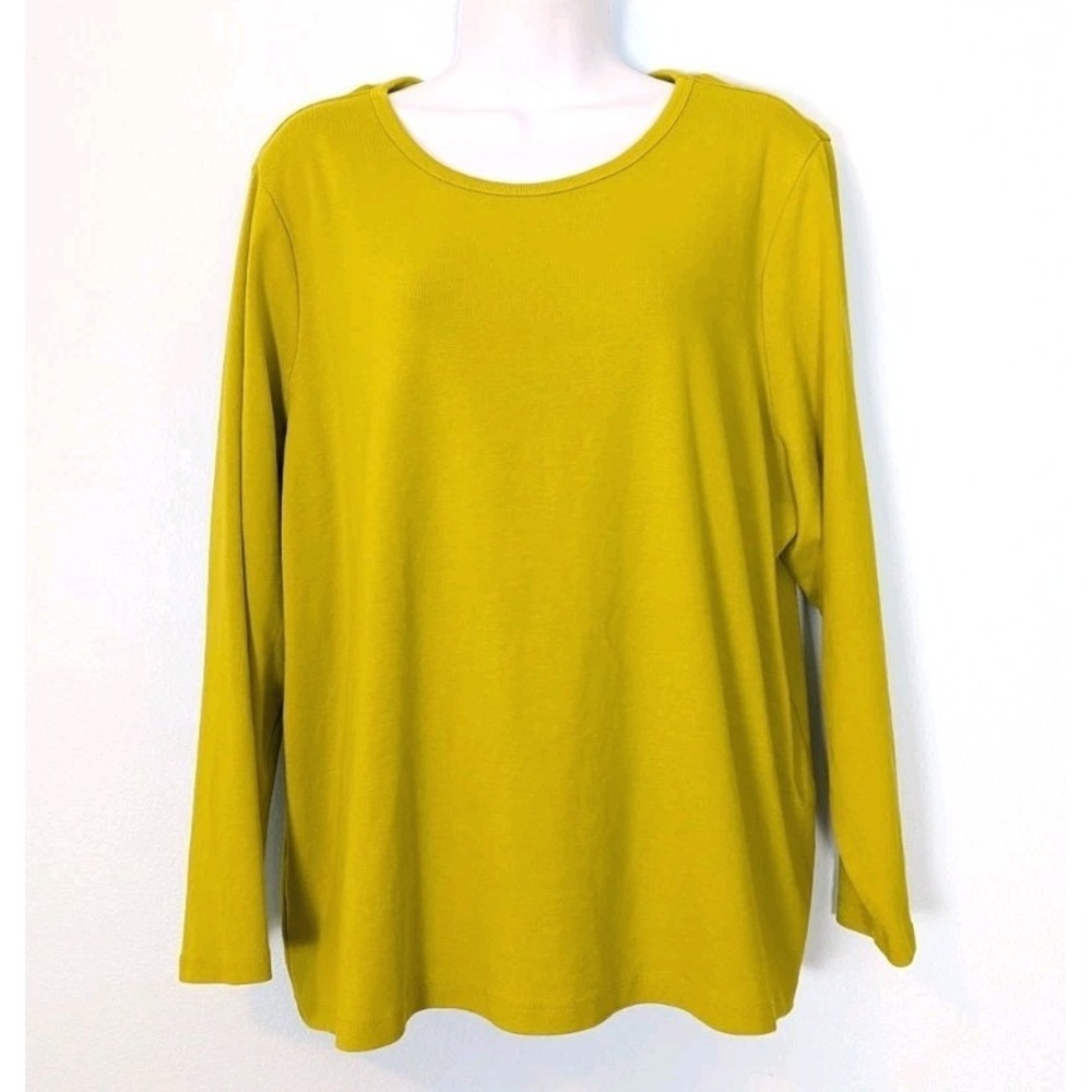 Lands End Shaped Fit Top 2X Petite Chartreuse Green Long Sleeve Cotton 20W 22W